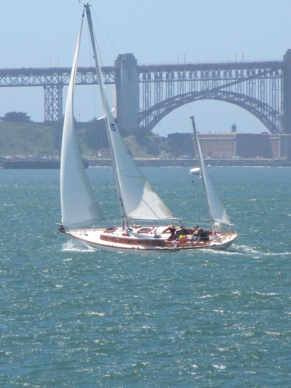Moshulu - Offshore 40 yawl under sail with Bay Bridge